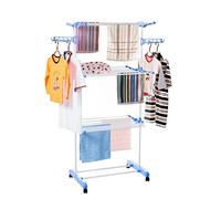 Folding Clothes Rail Clothes Drying Rack 3-Tier Foldable Laundry Dryer Rack Large Rolling Dryer Hanger Garment Rack Towel Clothes Storage for Indoor Outdoor