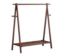 Folding Clothing Rack with Storage Shelf, Sturdy Wood Design, Load Capacity 100Kg/220Lbs, Ideal for Bedroom and Clothing Store