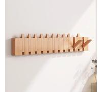 Folding Coat Rack Wall Mounted, Heavy Duty Hooks for Hats, Keys, Towel & Robes, Space-Saving Design with 12 Beech Wood Hooks