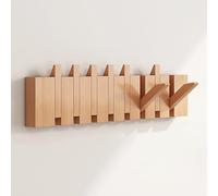 Folding Coat Rack Wall Mounted, Heavy Duty Hooks for Hats, Keys, Towel & Robes, Space-Saving Design with 12 Beech Wood Hooks