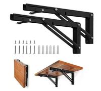 Folding, Collapsible Shelf Brackets - Heavy Duty Metal for Bench Table, Shelf Hinge Wall Mounted Space Saving DIY Bracket, Max Load: 150 lb (12 Inch, Black)