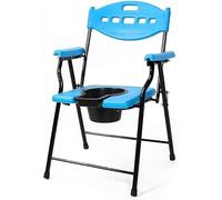 Folding Commode Chair with Toilet Seat, Stainless Steel, Anti-Skid, White, Blue