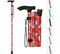 Folding Compact 4-part Walking Sticks for Women | Floral Walking Sticks for Disabled | Folding Walking Sticks for Ladies, Adjustable Walking Cane for Women (Red Floral)