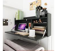 Folding Computer Desk Bunk Bed Table Dinner Table Wall Mount Desk Portable Collapsible Fold Down Laptop Writing Side Desk for Loft Bed Space Saving Convertible Storage Rack ( Color : Black , Size : 90