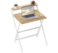 Folding Computer Desk Natural Wood Finish MDF & Steel 70x62x86.5cm Slim Foldaway