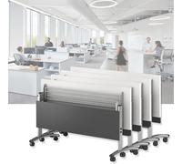 Folding Computer Desk with Privacy Panel & Lockable Wheels Mobile Meeting Table 80x60x75cm (32x24x30 Inches) for Home/Office - 4 Pack Space-Saving Design