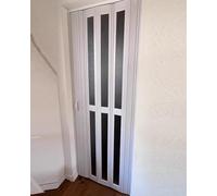 Folding Concertina Door - Pet Proof Accordion Room Divider for Patio, Bathroom, Laundry. Durable Plastic Sliding Door Screen with Handle (63x80in / 160x203cm)