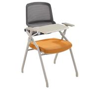 Folding Conference Chair with Writing Board & Table Blue Staff Desk Chair for Office Meeting Room Training Use - Portable & Space-Saving Design