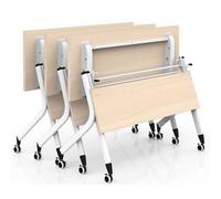 Folding Conference Room Table with Wood Top, Mobile Training Table with Lockable Wheels, Flip Top Design for Office Meetings, 3-Pack Set