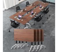 Folding Conference Table, Mobile Training Room Tables with Silent Wheels, Modern Flip Top Office Meeting Table for Reception and Classroom Use, Set of 4