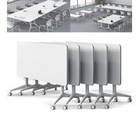 Folding Conference Table, Mobile Training Table with Silent Wheels, Flip Top Design, Rounded Corners, Modern Office Meeting Table for Classroom and Office Use