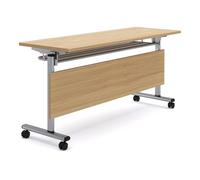 Folding Conference Table on Wheels, Mobile Flip Top with Privacy Baffle and Shelf, Ideal for Office Meeting Rooms, 6pcs, 120x50x75cm