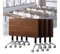 Folding Conference Table Set of 4 Flip Top Office Training Tables on Wheels Portable Seminar Boardroom Tables for Home Classroom & Meeting Room (55.1"x15.7"x29.5")