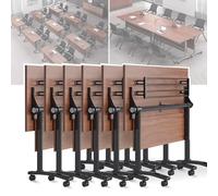 Folding Conference Table Set of 6 70.9in Mobile Rectangle Meeting Room Flip Top Wood Tables Modern Banquet & Training Tables for Classroom & Events