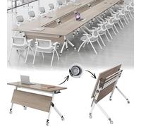 Folding Conference Table with Flip-Top Design & Locking Wheels, Mobile Modular Desk for Dynamic Office Meetings, Training Rooms, Classrooms & Outdoor Workbench, Heavy Duty Portable Work (13 140*c)