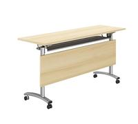 Folding Conference Table with Flip-Top Design Rolling Seminar Table with Casters Versatile Meeting & Training Table for Office Reception Classroom - Log Color 5 ft