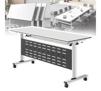 Folding Conference Table With Flip-Top & Wheels, Training Table With Metal Frame Modular, Space-Saving Design For Office, Meeting, And Classroom Use(A,140x50x75cm/55x20x29.5in)