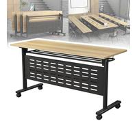 Folding Conference Table With Flip-Top & Wheels, Training Table With Metal Frame Modular, Space-Saving Design For Office, Meeting, And Classroom Use(B,120x60x75cm/47x24x29.5in)