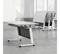 Folding Conference Table with Lockable WheelsPortable Meeting Table for Training Workshops and Office UseSpaceSaving Design for Easy rage