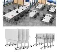 Folding Conference Table with Rolling Wheels Stackable Flip Top Meeting Tables for Office Classroom & Seminar - Modern 55in Modular Design (6 G)