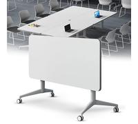 Folding Conference Table with Silent Wheels, Portable Rolling Meeting Desk for Offices and Classrooms, Mobile Seminar Table for Meetings