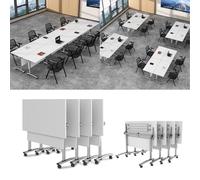 Folding Conference Table with Wheels 71in Stackable Flip Top Training Table for Office Seminar Meeting Classroom - Modular Portable Space-Saving Design