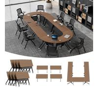 Folding Conference Table with Wheels Oval Shape for 4-16 People Space-Saving Seminar Table for Office & Classroom Walnut Finish Ideal for Training and Meetings