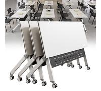 Folding Conference Table with Wheels, Rectangular Office Meeting Table, Modern Seminar Desk for Home Office