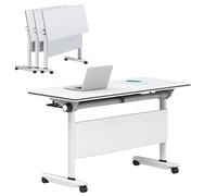 Folding Conference TableWhite Flip Top Mobile Training Table with Silent Wheels Splicing & Folding Design for Offices & Seminar RoomsPortable Meeting Desk