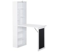 Folding Convertible Desk with Blackboard Multi-function Computer Office Workstation Side Shelf for Home Office - White