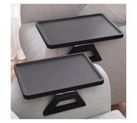 Folding Couch Arm Tray, 2 Pack Bamboo Folding Clip-On Sofa Arm Tray with Cup Holder for Drinks Snacks Phone Remote
