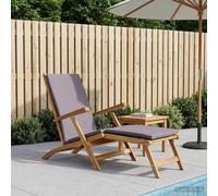 Folding Deck Chair Dark-Grey Teak 152x60x94.5cm Armrest Footrest Recliner 5-pos