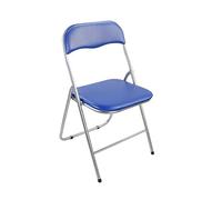 Folding Desk Chair Padded Light Weight Space Saving, Silver Frame, Faux Leather Padded Seat Rectangular Compact Folding Chair for Home Office Party School Library stool Lightweight Foldable (Blue)