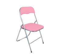 Folding Desk Chair Padded Light Weight Space Saving, Silver Frame, Faux Leather Padded Seat Rectangular Compact Folding Chair for Home Office Party School Library stool Lightweight Foldable (Pink)