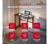 Folding Desk Computer Desk with Wheels Black 100 x 65 cm Maclean
