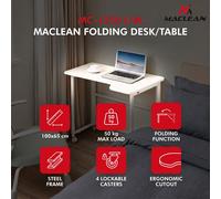 Folding Desk Computer Desk with Wheels White 100 x 65 cm Maclean