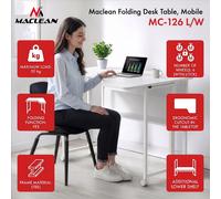 Folding Desk Computer Desk with Wheels White 100 x 73 cm Maclean