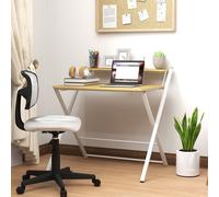 Homcom Folding Desk With 2-Tier Shelf For Home Office, Maple Wood-Effect
