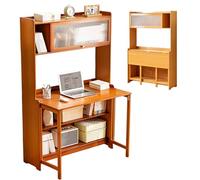 Folding Desk with Bookshelf, Compact Writing Computer Desk for Home Office, Bamboo Wooden Workstation for Study and Student Workspace