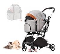 Folding Detachable Pet Stroller with Storage Basket, Premium Pushchair for Small Dogs and Cats, Supports Up to 15 Kg/33 Lbs, Ideal for Outdoor Walks and Travel