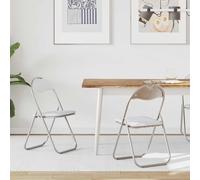Folding Dining Chair 2pcs White & Grey Faux Leather Steel Compact 48x43.5x81 cm