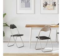 Folding Dining Chair Black & Grey Faux Leather Steel 48 x 43.5 x 81 cm Pack of 2