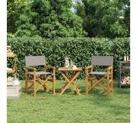 Folding Dining Chair Light Grey & Brown Solid Teak 56x54x87cm Polyester Outdoor