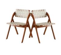 Folding Dining Chairs, Handwoven Leather Kitchen Side Chairs, Armless Wooden Leisure Chairs for Small Spaces, Farmhouse Style, No Assembly Required