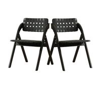 Folding Dining Chairs Set of 2, Hand-woven Leather Kitchen Side Chairs, Armless Wooden Leisure Chairs for Small Spaces, Farmhouse Style
