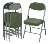 (Green) HOMCOM Folding Chairs Set of 4 with Cushioned Seat, Steel Frame