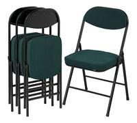 Folding Dining Chairs Set of 4 Padded Corduroy Seat Blue Steel Frame