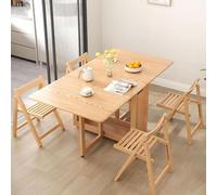 Folding Dining Set 4, Retractable Solid Wood, Space-Saving Design with Storage Drawers and Chairs, Ideal for Dining Halls, Balconies and Narrow Spaces, 85x75cm