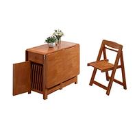 Folding Dining Table & Chairs Set Drop Leaf Extension Wheels & Drawer Solid Wood Farmhouse Design Space-Saving Kitchen Island Ideal for Small Spaces