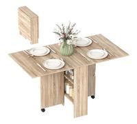 Folding Dining Table Drop Leaf Extendable 4-6 Seater Storage Shelves Wheels Natu